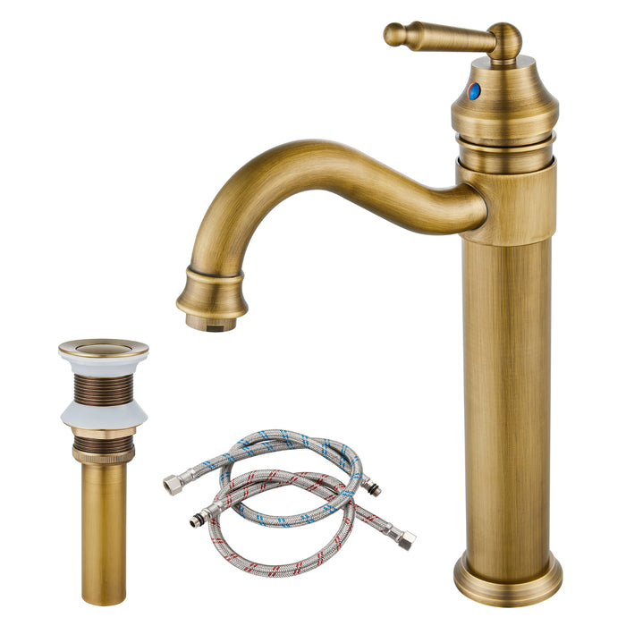 Brass Single Handle Bathroom Sink Faucet Brushed Brass Long Reach Bathroom Faucet Mixer Tap Brushed Brass Pop Up Drain Without Overflow Included Hot and Cold Water