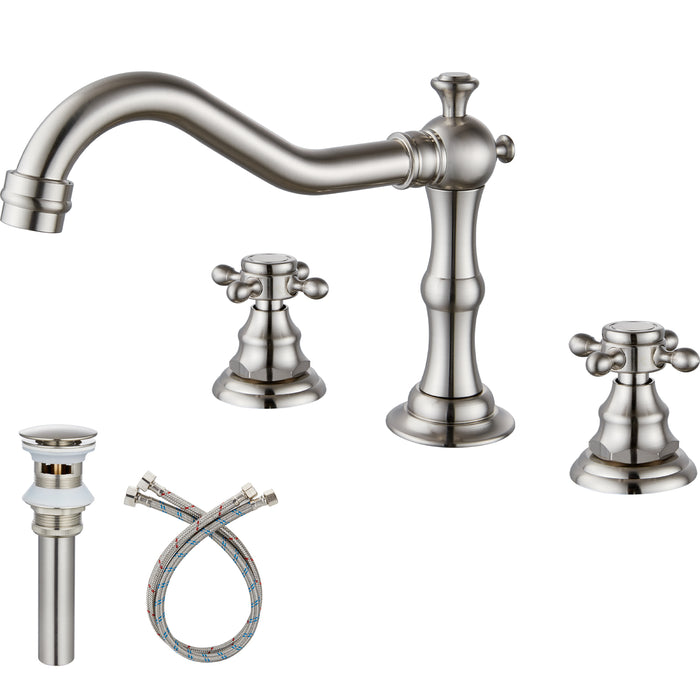 Gotonovo Victorian Widespread Three Holes Deck Mounted Bathroom Sink Faucet with Pop Up Drain with Overflow