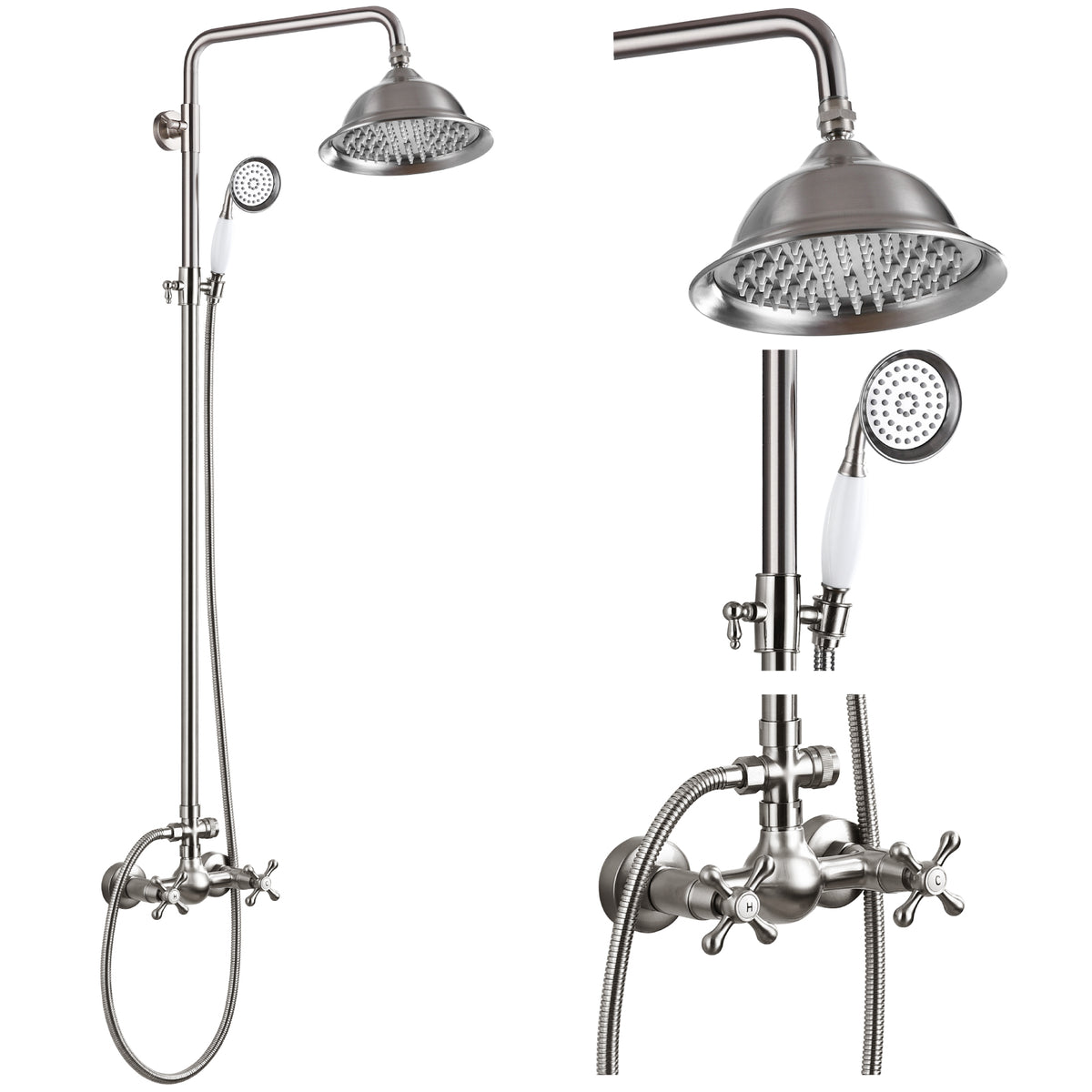 Gotonovo Exposed Shower System 8 Inch Rainfall Shower Head Dual