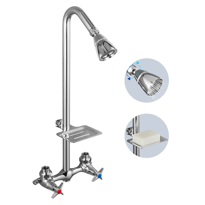 gotonovo Outdoor Shower Faucet Set Double Cross Handles Exposed Shower System Rainfall Shower Head Wall Mount Shower Fixture Kit Brass Mix Valve