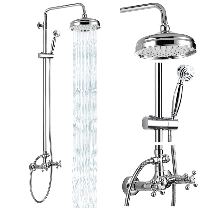 Gotonovo Blootgestelde Douche Armatuur Set 8 inch Regendouche Dubbele Knoppen Kruisgreep Dubbele Functie Douchekraan Combo Set 