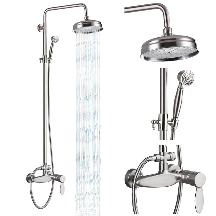 gotonovo douchesysteem douchekraan set 8 inch ronde regendouchekop 360 draaibaar met handsproeier wandmontage enkele handgreep 