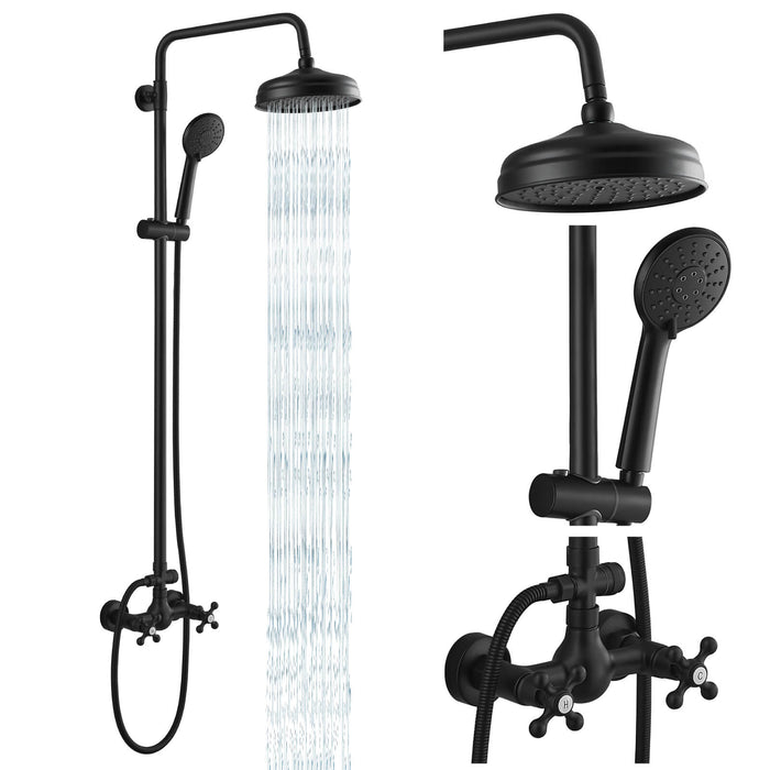 Gotonovo Blootgestelde Douche Armatuur Set 8 inch Regendouche Dubbele Knoppen Kruisgreep Dubbele Functie Douchekraan Combo Set 