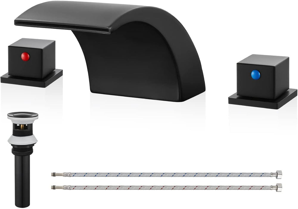 Gotonovo Waterval Wijdverspreide 3 Gaten Badkamer Wastafel Kraan Badrandcombinaties 8-16 Inch Dubbele Handgrepen Commercieel met Pop-Up Afvoer