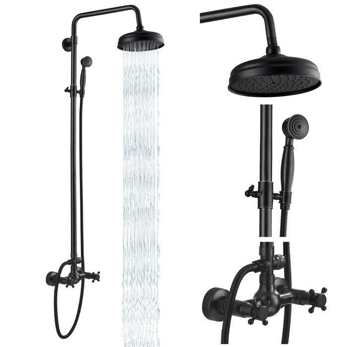 Gotonovo Blootgestelde Douche Armatuur Set 8 inch Regendouche Dubbele Knoppen Kruisgreep Dubbele Functie Douchekraan Combo Set 