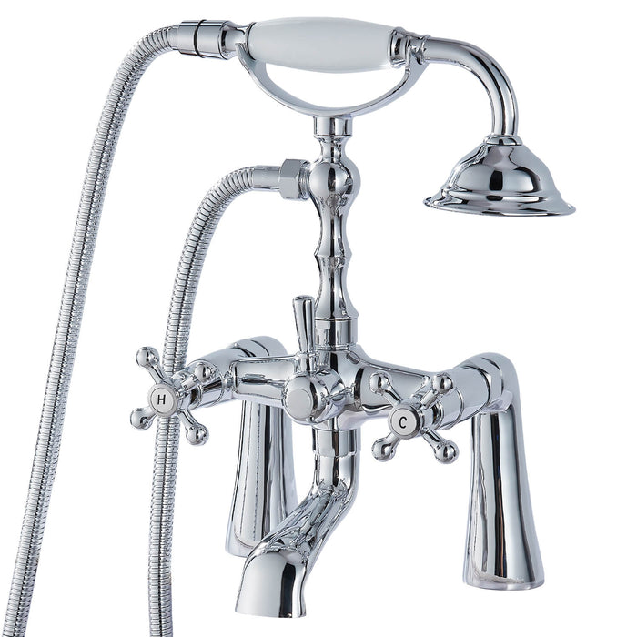 gotonovo Deck Mount Tub Bathtub Faucet Clawfoot with Handheld Shower 6 Inch Telephone Shaped Sprayer Showerheld Double Cross Handle