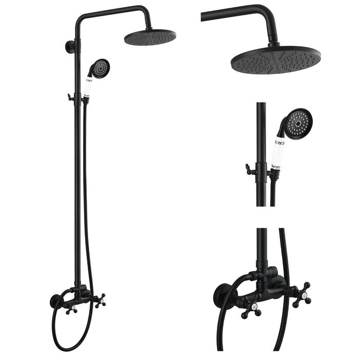 Gotonovo Matzwarte badkamertelefoon Handheld met dubbele functie 2 dubbele knoppen Handgreep met 8 regenronde douchekoppen Buiten blootgestelde douchearmatuur Systeemset Combo