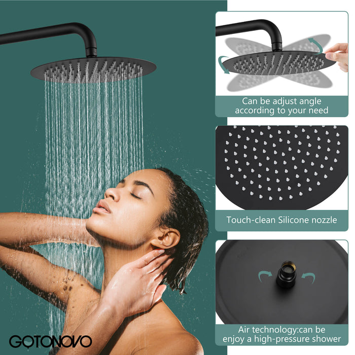 Matte Black Bathroom Shower System 10 Inch Rainfall Showerhead Round ABS Handheld Luxury Rain Mixer Shower Combo Set Wall Mounted Shower Fixture Shower Faucet Rough-in Valve Body and Trim Included