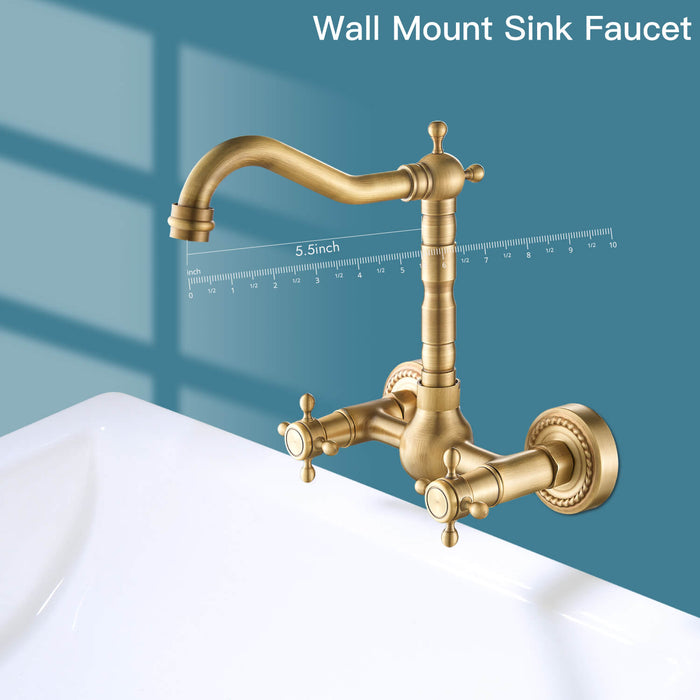 gotonovo Wall Mount Sink Faucet Dual Knobs cross Handle Vintage Kitchen Bathroom Farmhouse Mixer Tap