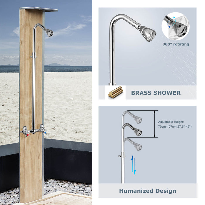 gotonovo Outdoor Shower Faucet Set Double Cross Handles Exposed Shower System Rainfall Shower Head Wall Mount Shower Fixture Kit Brass Mix Valve