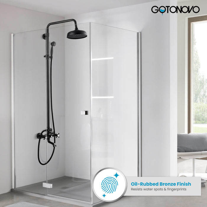 Gotonovo Exposed Shower Fixture 8 Inch Rainfall Shower Head with Handheld Spray Dual Cross Knobs Mixer Bathroom Triple Function Shower Combo Set Wall Mount