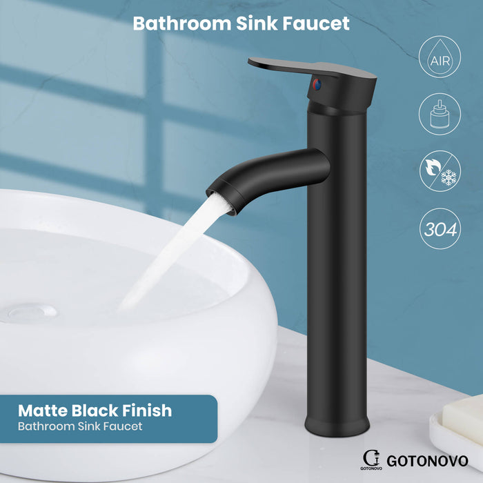 gotonovo Bathroom Sink Faucet 1 Handle Single Hole Deck Mount Tall type Faucet with Pop Up Drain Combo