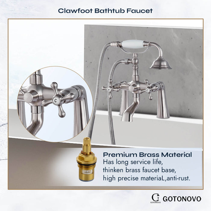 gotonovo Deck Mount Tub Bathtub Faucet Clawfoot with Handheld Shower 6 Inch Telephone Shaped Sprayer Showerheld Double Cross Handle