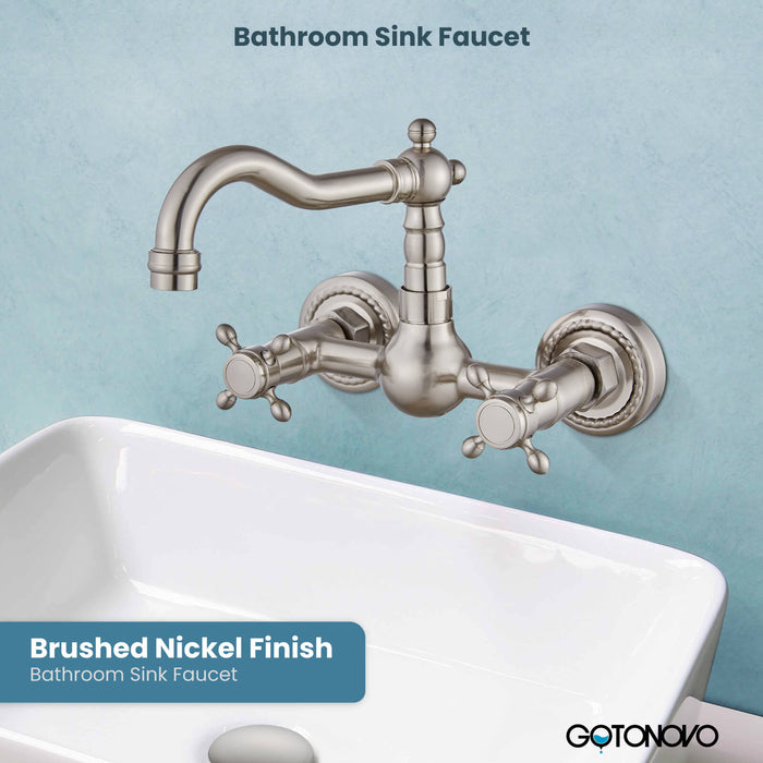 gotonovo Wall Mount Sink Faucet 6 Inch 2 Double Knobs Handle Vintage Kitchen Bathroom Mixer Tap