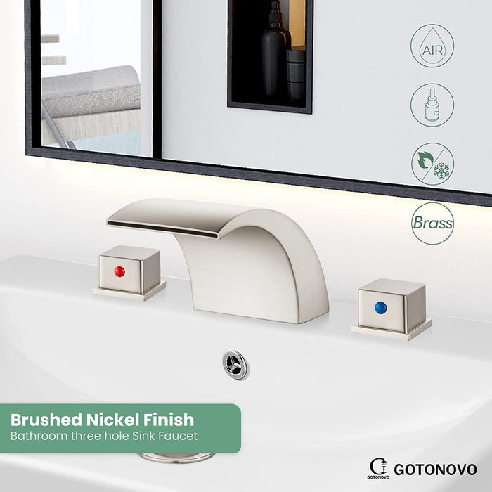 Gotonovo Waterval Wijdverspreide 3 Gaten Badkamer Wastafel Kraan Badrandcombinaties 8-16 Inch Dubbele Handgrepen Commercieel met Pop-Up Afvoer