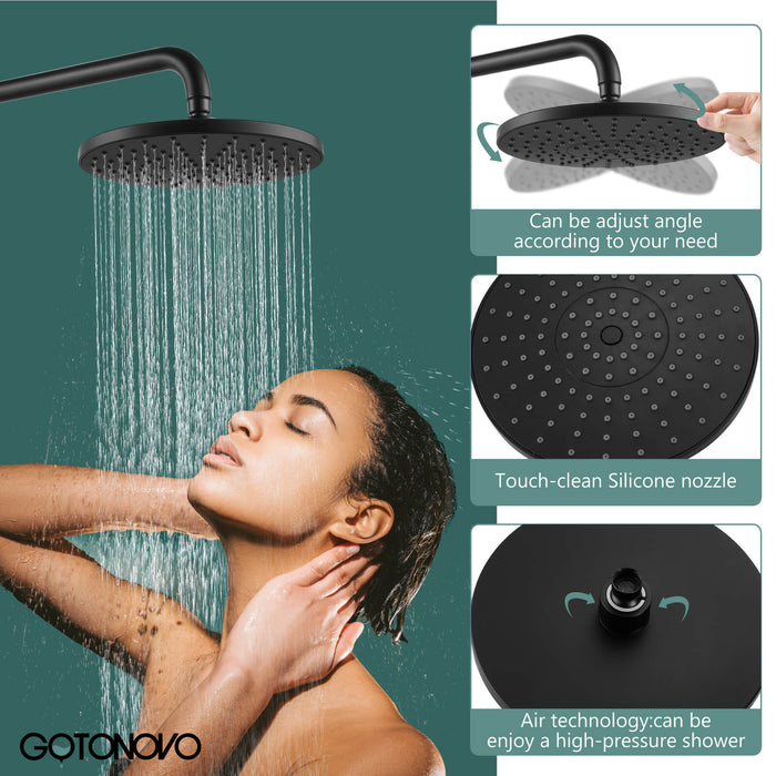 Matte Black Bathroom Shower System 8 Inch Rainfall Showerhead Round Luxury Rain Mixer Shower Combo Set Wall Mounted Shower Fixture High Pressure Shower Faucet Rough-in Valve Body and Trim Included