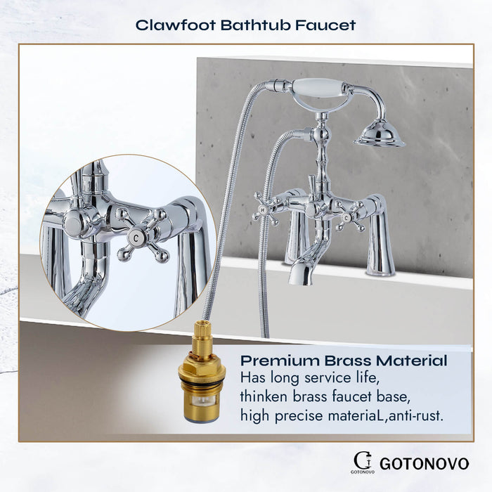 Gotonovo Badrandcombinaties Badkuipkraan Clawfoot met handdouche 6 inch Telefoonvormige sproeier Doucheheld dubbele kruisgreep 