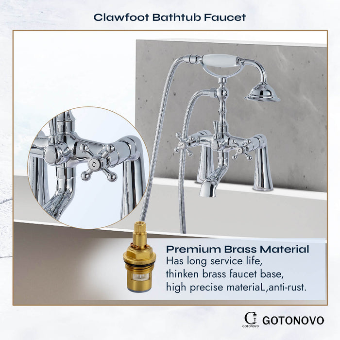 gotonovo Deck Mount Tub Bathtub Faucet Clawfoot with Handheld Shower 6 Inch Telephone Shaped Sprayer Showerheld Double Cross Handle