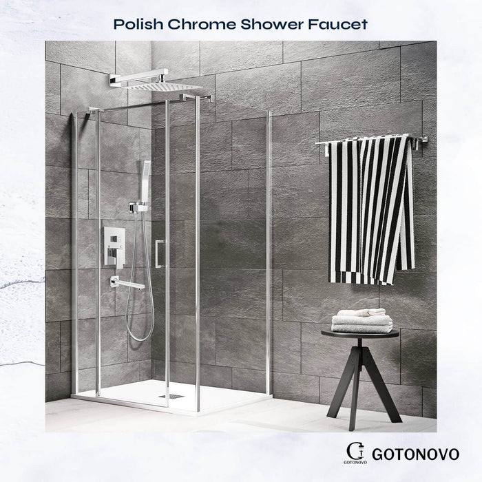 gotonovo Rainfall Shower System with Tub Spout Mixer Shower Combo Set 3 Function Wall Mounted Shower Head Handheld Shower Bathroom Luxury Rain Rough-in Valve Body and Trim Kit