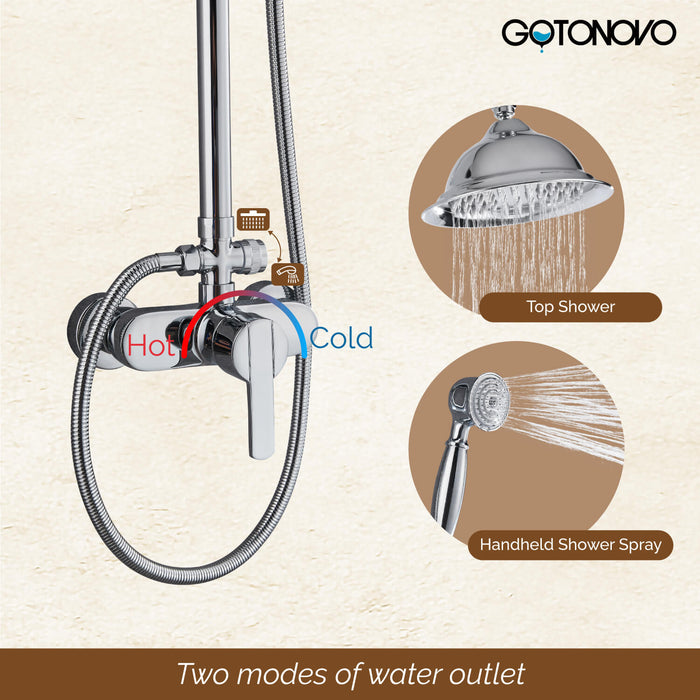 gotonovo Exposed Pipe Shower System Brass 8 Inch Overhead Rainfall Shower Fixture with Handheld Spray Dual Functions Solid Diverter Wall Mounte Bathroom Shower Faucet Combo Unit Set