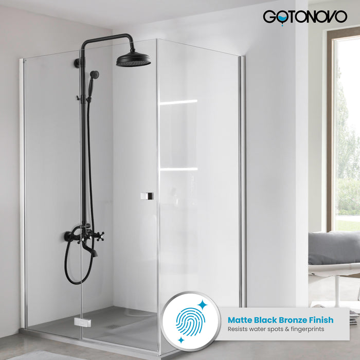 Gotonovo Exposed Shower Fixture 8 Inch Rainfall Shower Head with Handheld Spray Dual Cross Knobs Mixer Bathroom Triple Function Shower Combo Set Wall Mount