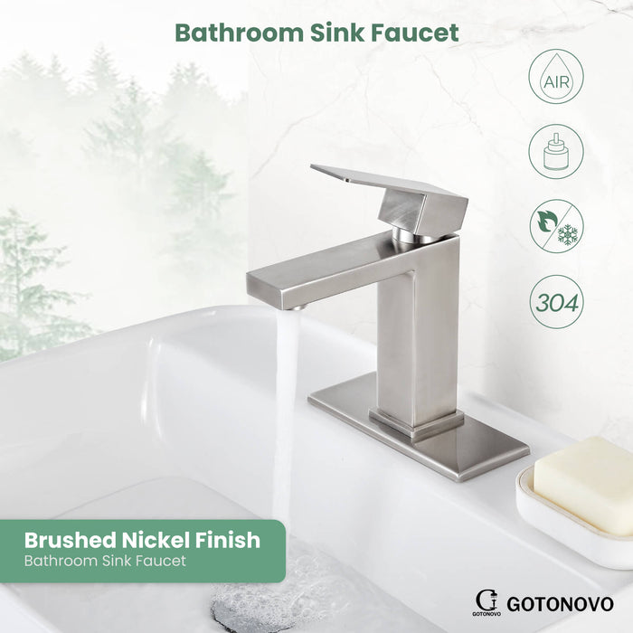 gotonovo Bathroom Sink Faucet Deck Mount Stainless Steel 304 Single Hole Single Handle Spout Mixer Tap with Pop Up Drain(Tall Type&Short Type)