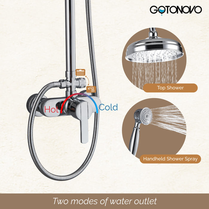 gotonovo Shower Fixture Exposed Pipe Shower System Brass 8 Inch Dual Functions Rainfall Overhead with Handheld Spray Solid Copper Diverter Bathroom Shower Faucet Combo Unit Set