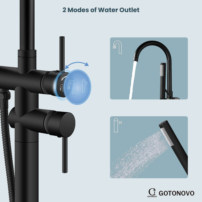 gotonovo Floor Mounted Freestanding Bathtub Filler with High Flow Brass Handheld Spray