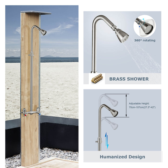 gotonovo Outdoor Shower Faucet Set Double Cross Handles Exposed Shower System Rainfall Shower Head Wall Mount Shower Fixture Kit Brass Mix Valve