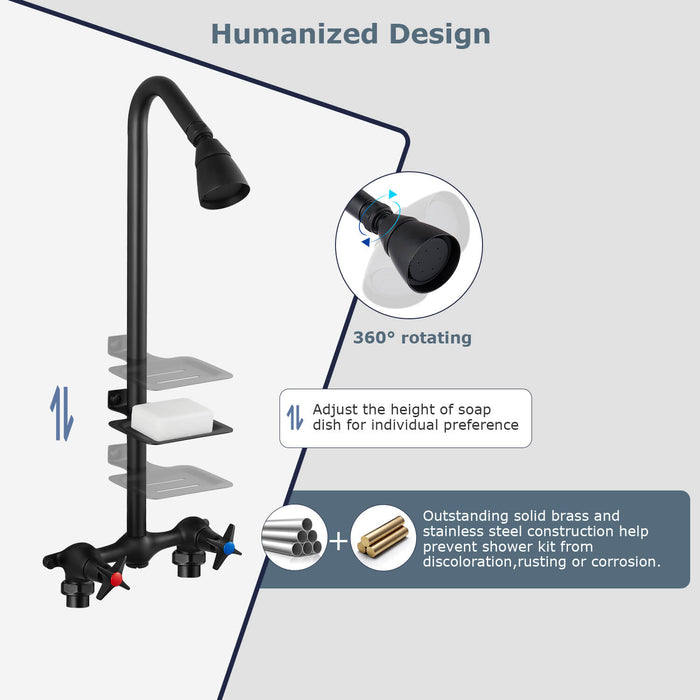Gotonovo Matzwarte buitendoucheset Wandmontage Zichtbare douchekraan met zeepbakje Dubbele kruisgreep Utility douchekraan met douchekop