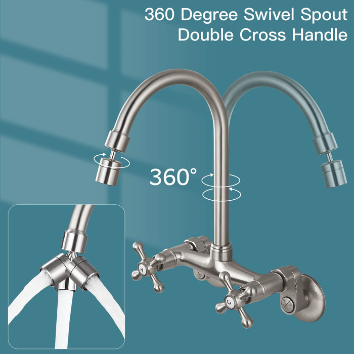 Gotonovo Aanrechtkraan Wandmontage 6 Inch+8inch Midden Verstelbare Gatafstand Keuken Wandkranen 360 Graden Draaibare Uitloop Dubbele Kruisgrepen 