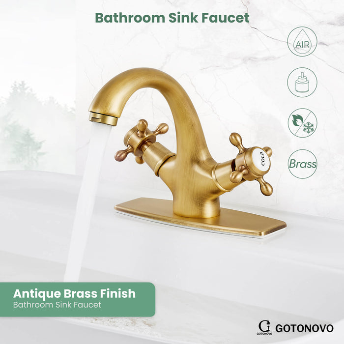 gotonovo Bathroom Sink Faucet with Pop up Drain with Overflow Double Cross Handle Single Hole Deck Mount Vanity Basin Cold Hot Lavatory Mixer Tap