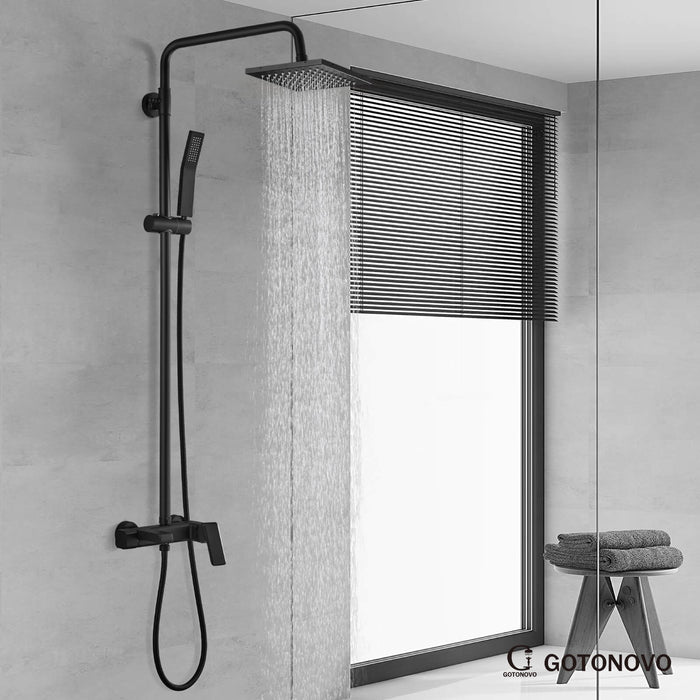 gotonovo Matte Black Exposed Shower Faucet Fixture Set 8inch Rain Shower Single Handle Triple Function Tub Spout Shower Fixture Combo System Unit Set