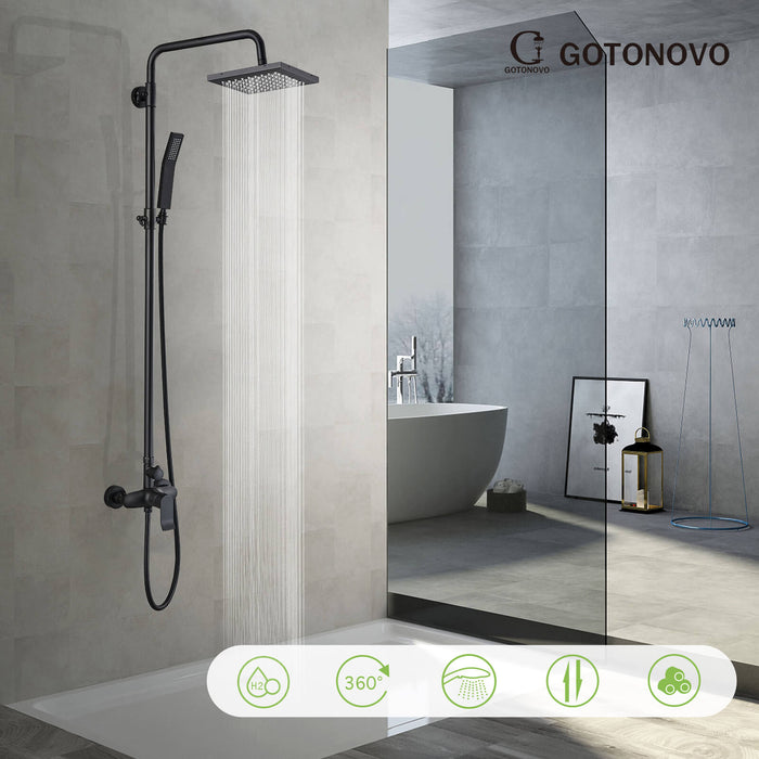 Gotonovo Exposed Shower System 8 Inch Square Swivel Rainfall Shower Head with Handheld Adjustable Complete Set Wall Mount