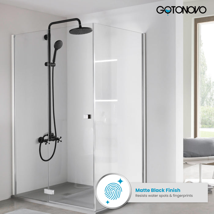 Gotonovo Exposed Shower System 8 Inch Rainfall Shower Head with 3 Function ABS Handheld and Double Cross Handle Wall Mounted Bathroom Luxury Mixer Shower Combo Set