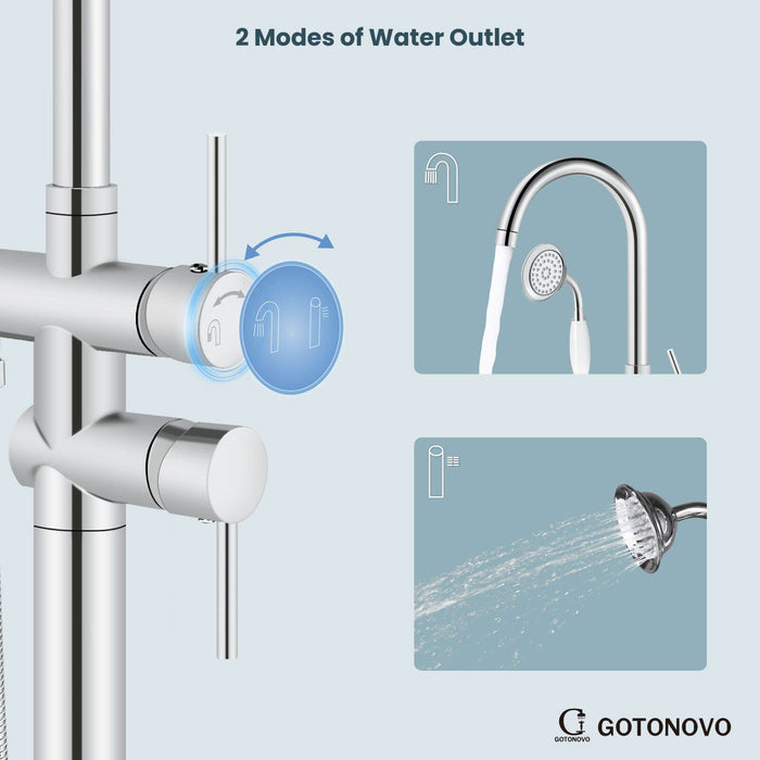 gotonovo Floor Mounted Freestanding Bathtub Filler with High Flow Brass Handheld Spray