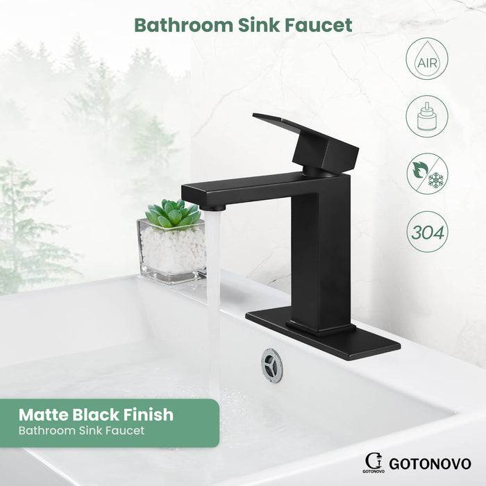 gotonovo Bathroom Sink Faucet Deck Mount Stainless Steel 304 Single Hole Single Handle Spout Mixer Tap with Pop Up Drain(Tall Type&Short Type)