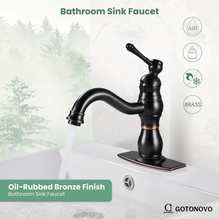 gotonovo Bathroom Sink Faucet Single Handle Lavatory Vanity One Hole Mixer Deck Mount Tap with Pop Up Drain Lavatory Commercial Lead-Free