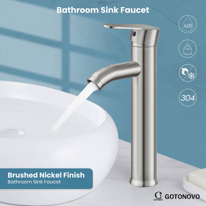 gotonovo Bathroom Sink Faucet 1 Handle Single Hole Deck Mount Tall type Faucet with Pop Up Drain Combo