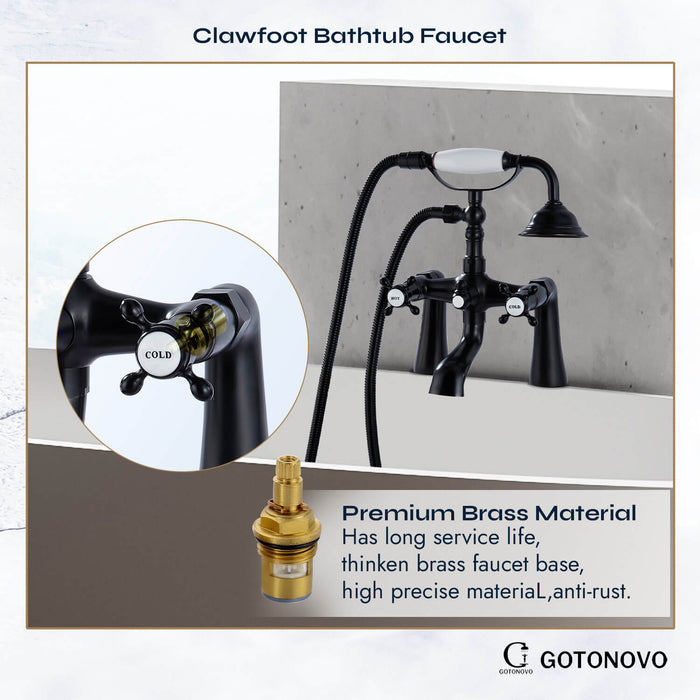 gotonovo Deck Mount Tub Bathtub Faucet Clawfoot with Handheld Shower 6 Inch Telephone Shaped Sprayer Showerheld Double Cross Handle