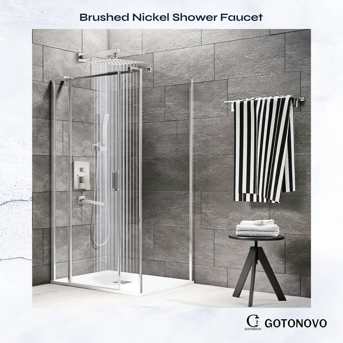 gotonovo Rainfall Shower System with Tub Spout Mixer Shower Combo Set 3 Function Wall Mounted Shower Head Handheld Shower Bathroom Luxury Rain Rough-in Valve Body and Trim Kit