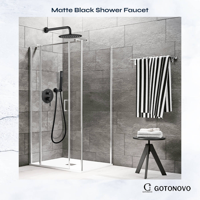 gotonovo Shower System 10 Inch  Rain Shower Head with Handheld Spray Luxury Wall Mount Shower Combo Set Rough-in Valve and Shower Trim Included Bathroom 304 Stainless Steel