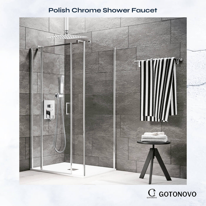 gotonovo Rain Shower System Ceiling Mount 12 Inch Shower Head with Handheld Spray Luxury High Pressure Shower Combo Set Rough-in Valve and Shower Trim Included Dual Function
