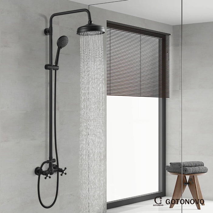 Gotonovo Blootgestelde Douche Armatuur Set 8 inch Regendouche Dubbele Knoppen Kruisgreep Dubbele Functie Douchekraan Combo Set 
