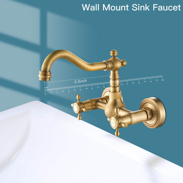 gotonovo Wall Mount Sink Faucet Dual Knobs cross Handle Vintage Kitchen Bathroom Farmhouse Mixer Tap