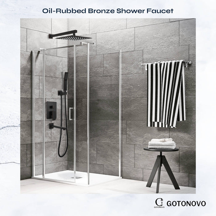 gotonovo Regendouchesysteem met baduitloop Mixer Douchecombinatieset 3 Functies Wandgemonteerde douchekop Handdouche Badkamer Luxe Rain Rough-in ventiellichaam en afwerkingsset 