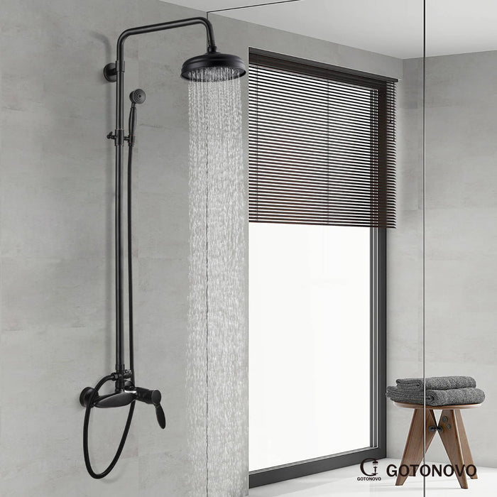 gotonovo douchesysteem douchekraan set 8 inch ronde regendouchekop 360 draaibaar met handsproeier wandmontage enkele handgreep 