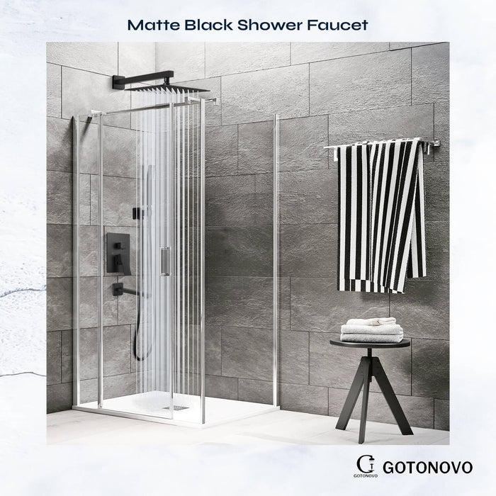 gotonovo Rainfall Shower System with Tub Spout Mixer Shower Combo Set 3 Function Wall Mounted Shower Head Handheld Shower Bathroom Luxury Rain Rough-in Valve Body and Trim Kit