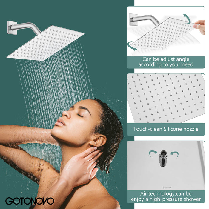 Shower Faucet Set Polish Chrome Bathroom Rain Shower System SUS304 Stainless Steel Square Showerhead Single Function 1 Handle with Rough-in Valve Shower Trim Kit