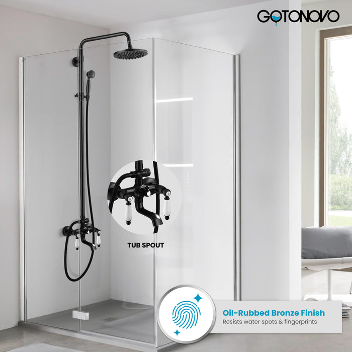 Gotonovo Exposed Shower System 8-inch Shower Head with Handheld Spray Dual Lever Handle Tub Spout Triple Function Bathroom Shower Fixture Wall Mount